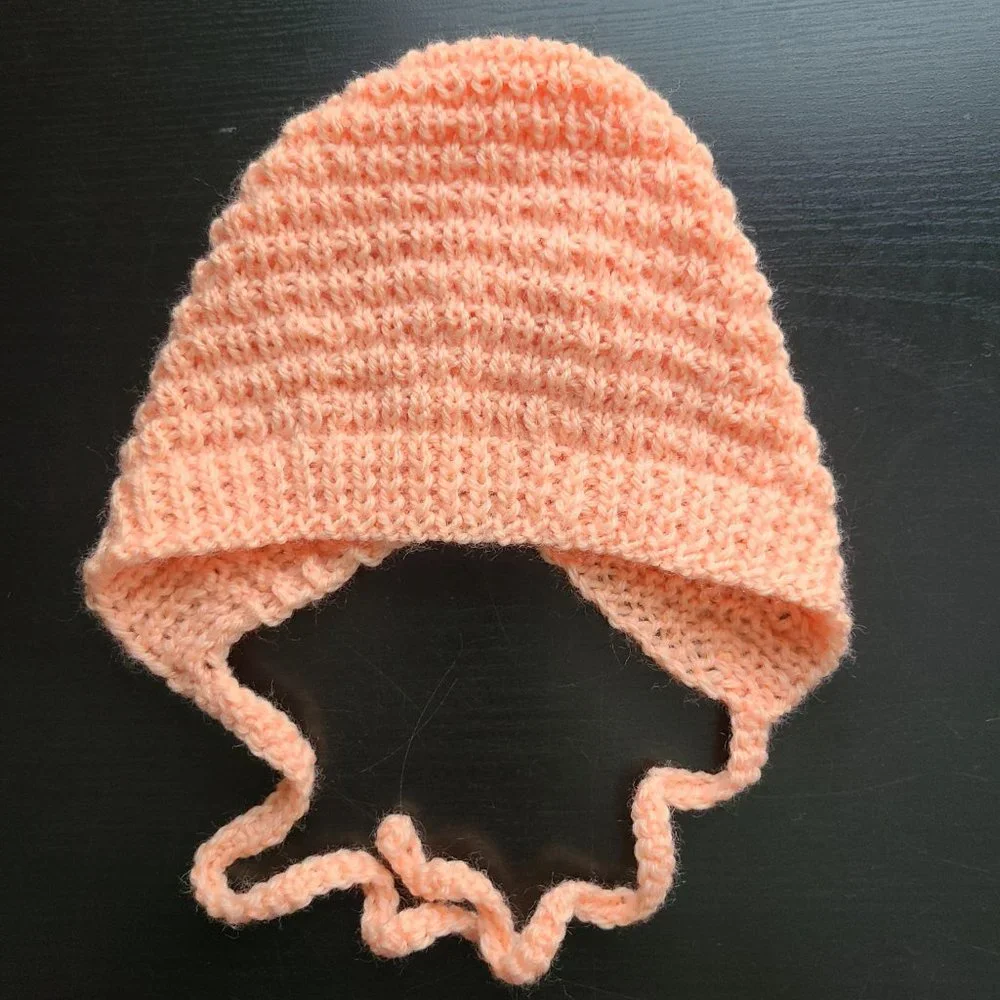 Baby Girl Hat BONNET knitted Acrylic Handmade Peach 0-3 months